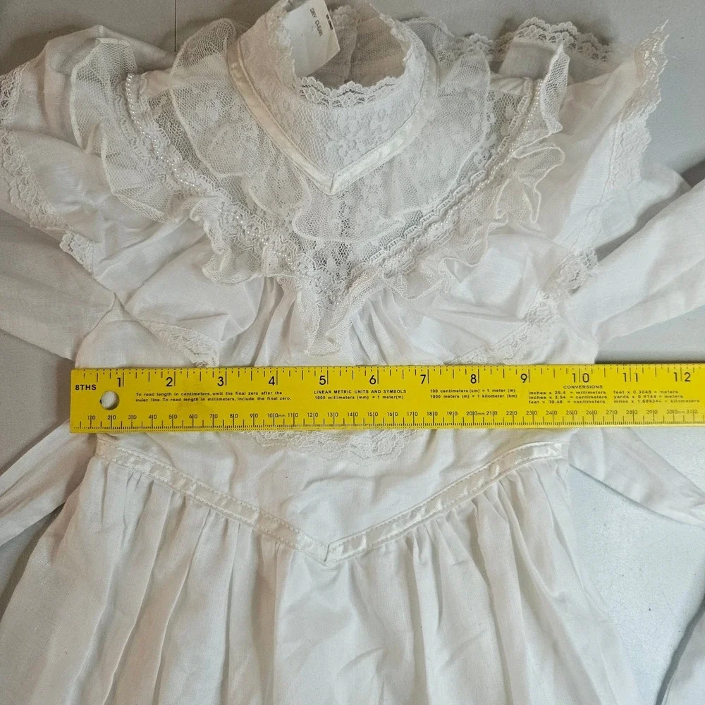 Vintage Gunne Sax Jessica McClintock White Lace Prairie Dress Pearl Trim Size 4